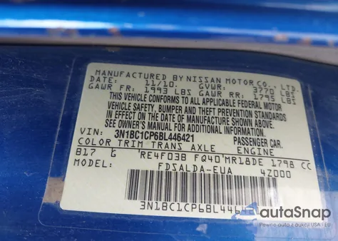 2011 Nissan Versa 1.8S z USA, uszkodzony, nr VIN 3N1BC1CP6BL446421